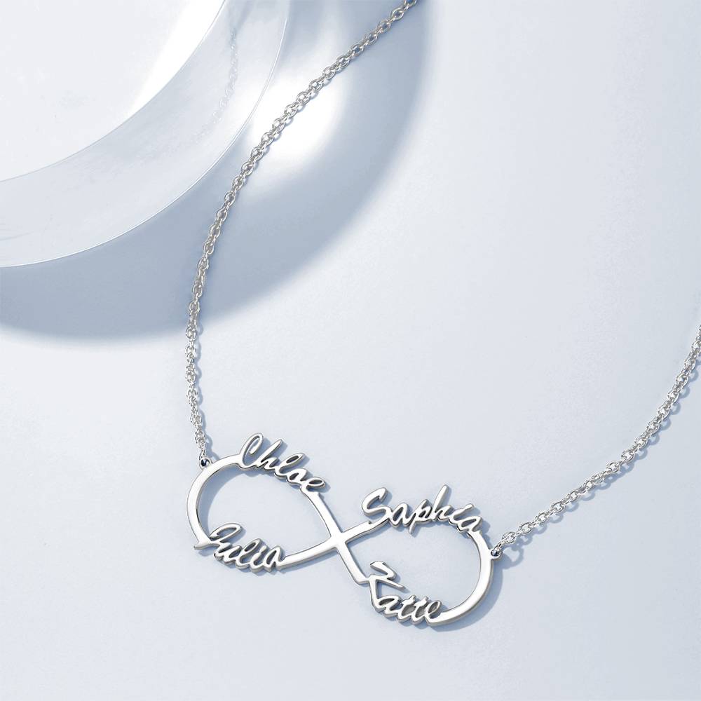 Collana Infinito 4 Nomi Argento S925 Famiglia Personalizzato idea mamma