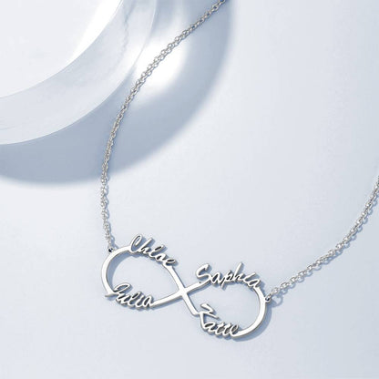 Collana Infinito 4 Nomi Argento S925 Famiglia Personalizzato idea mamma