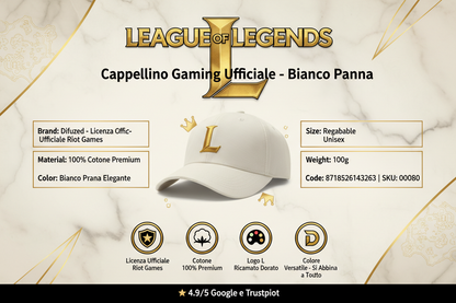 League Of Legends - Cappellino Regolabile Unisex Bianco Panna 00080 | Berretto Gaming Ufficiale
