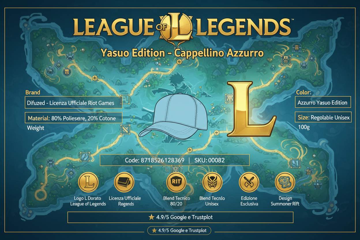 Cappellino League of Legends Yasuo Azzurro | Berretto Gaming Regolabile