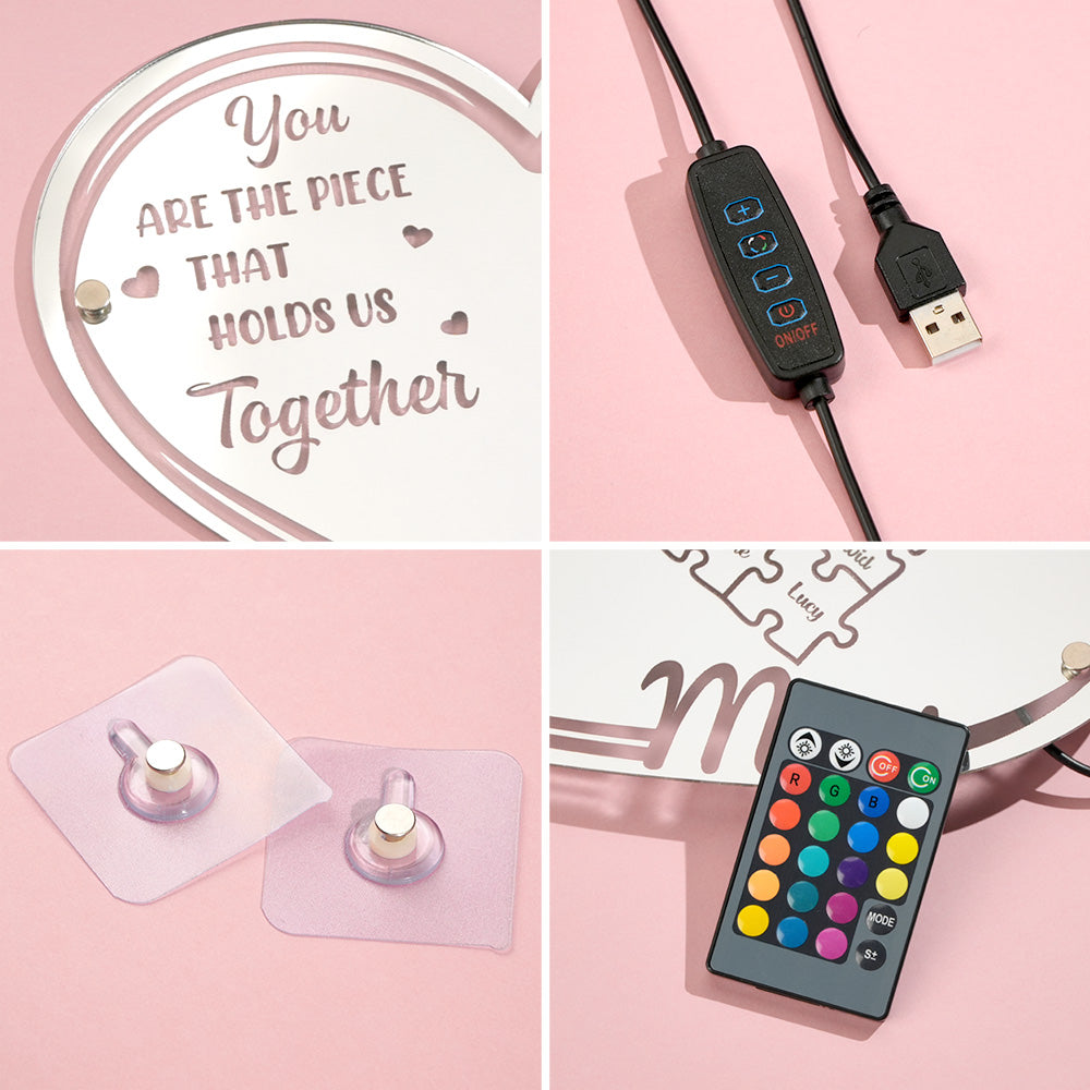 Specchio personalizzato luminoso idea regalo mamma pezzi puzzle