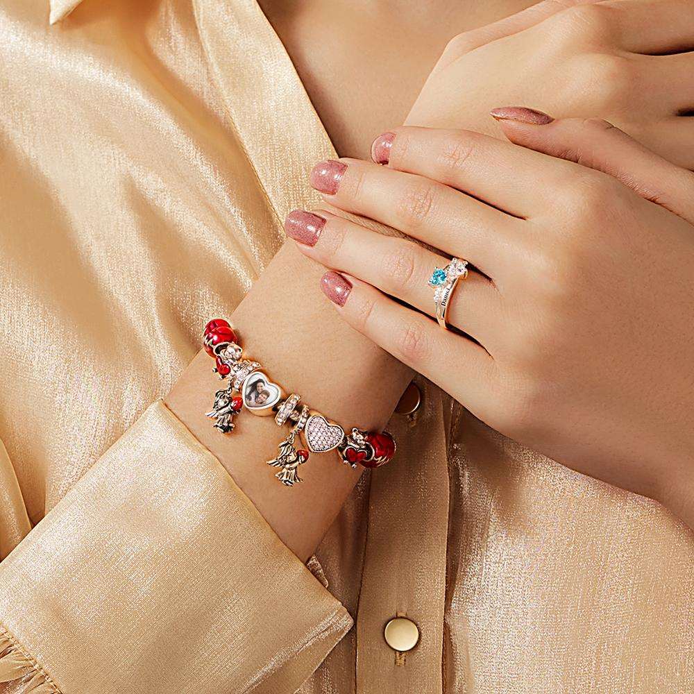 Charm Cuore con Foto Personalizzata e Pavé di Zirconi Compatibile Pandora regalo mamma