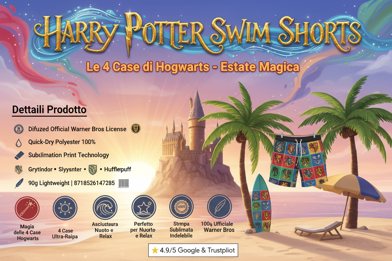 Costume da Bagno Harry Potter Uomo | 4 Case Hogwarts | Difuzed