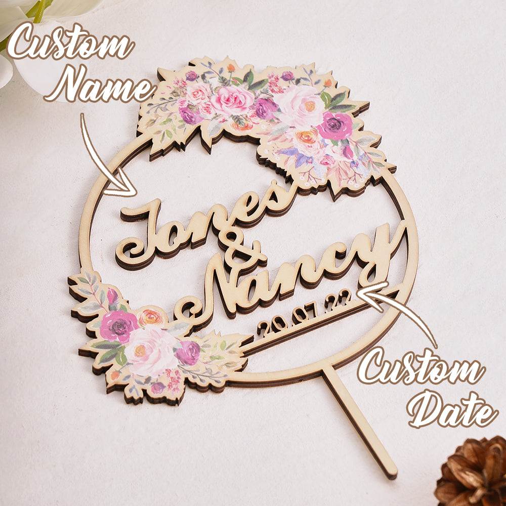 Cake Topper Matrimonio Personalizzato con Fiori Nome Sposi