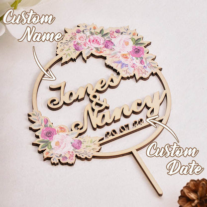 Cake Topper Matrimonio Personalizzato con Fiori Nome Sposi