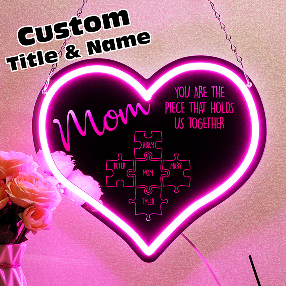 Specchio Led personalizzato "Mamma, sei il pezzo che ci unisce" – Il Regalo che Illumina la Famiglia - idea regalo mamma