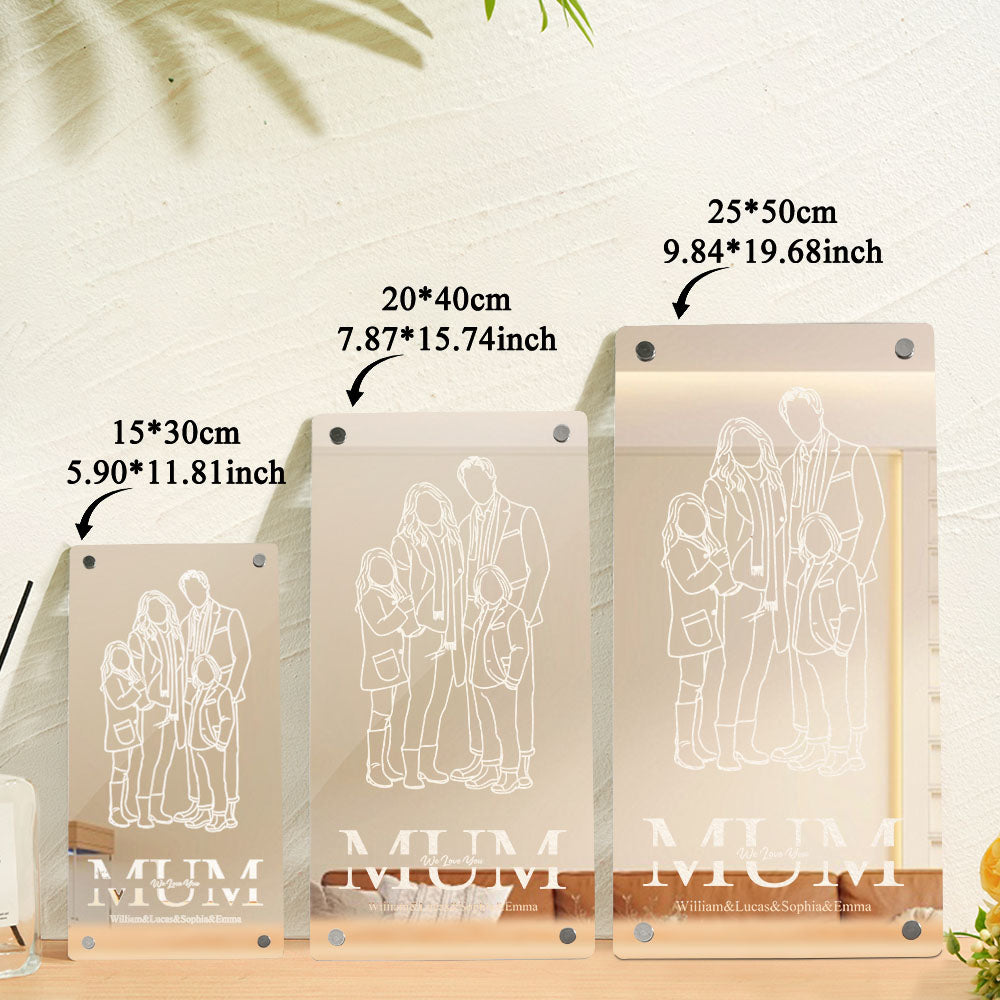 Specchio LED Personalizzato con Foto Silhouette stilizzate Regalo Mamma