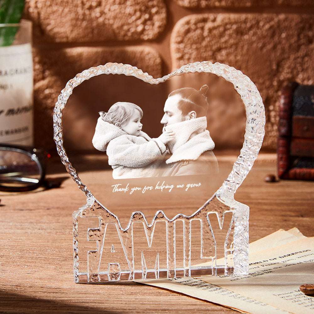 Cuore in Cristallo Personalizzato con Foto e Testo – Scultura 3D Elegante e Ricordo Prezioso per il Papà