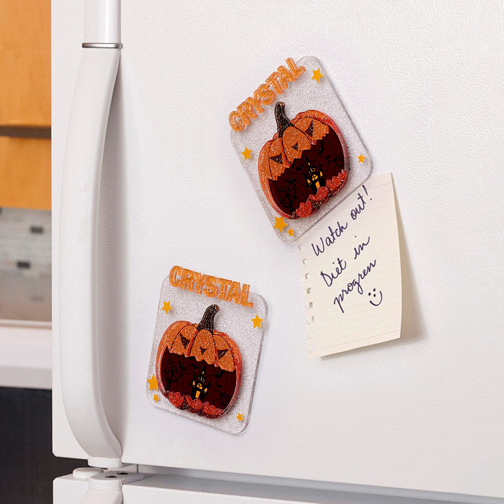 Magnete da Frigorifero Personalizzato Halloween con Nome Decorazione Casa Zucca