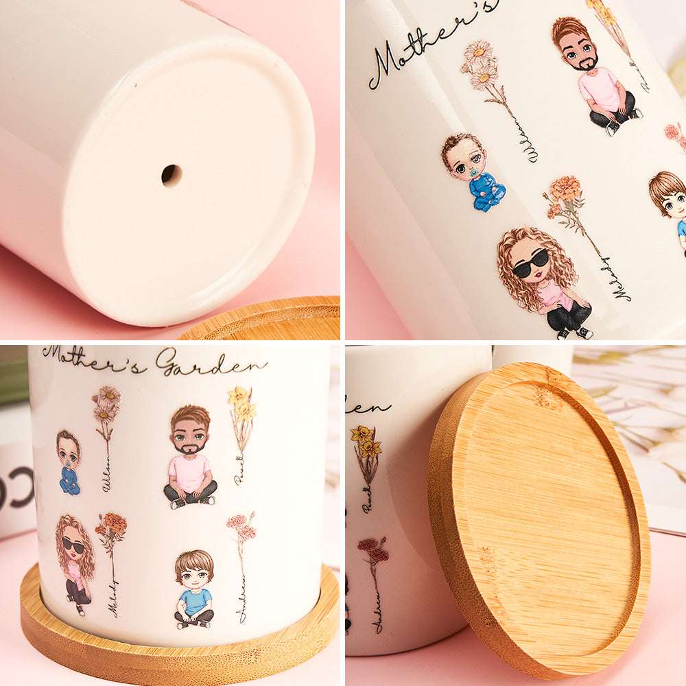 Vaso in Ceramica Personalizzato "Fiori di Nascita e Cartoon"  Regalo Nonna e Mamma