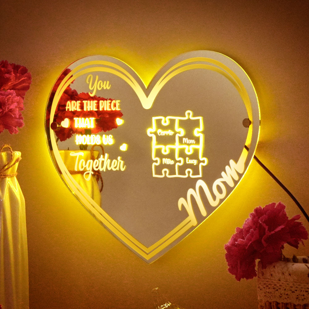 Specchio personalizzato luminoso idea regalo mamma pezzi puzzle