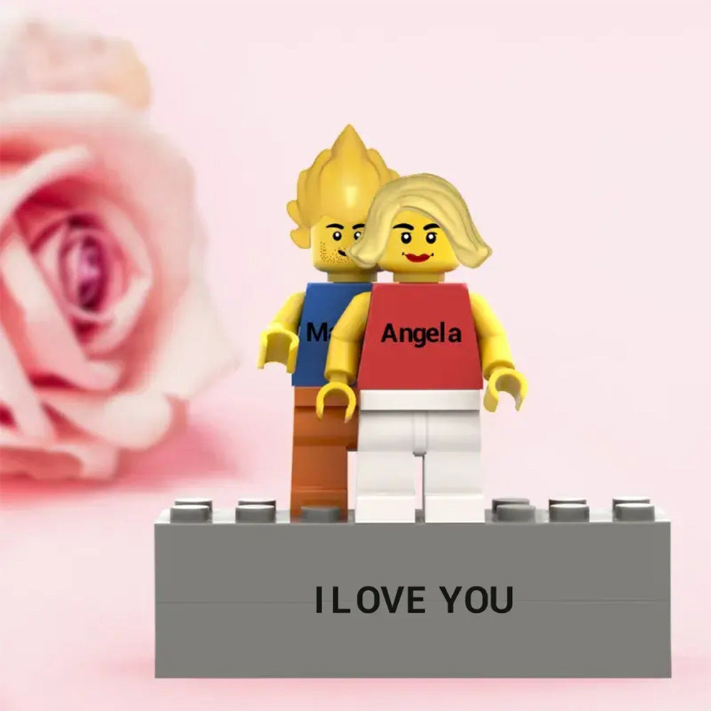 Set Minifigure Coppia Personalizzabili: Un Regalo Creativo con Base Incisa e Vetrina Espositiva papà