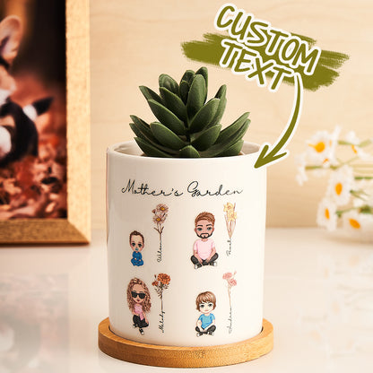 Vaso in Ceramica Personalizzato "Fiori di Nascita e Cartoon"  Regalo Nonna e Mamma