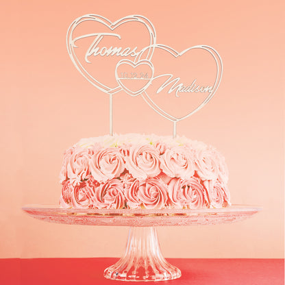 Cake Topper Matrimonio Personalizzato con Cuori Nomi Decorazione Torta Nuziale