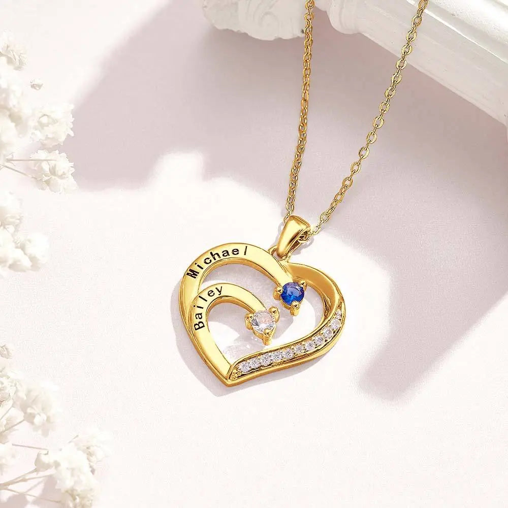 Collana Cuore Personalizzata con Nomi e Pietre Nascita Regalo Mamma
