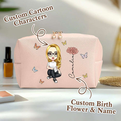 Beauty Case Personalizzato "Fiori di Nascita" Borsa Makeup in Pelle PU idea regalo mamma lei