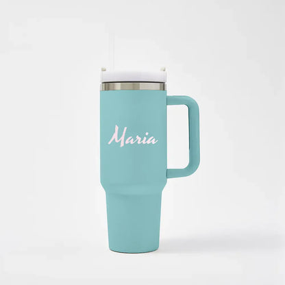 Tazza Termica da Viaggio con Manico e Cannuccia Custom Nome