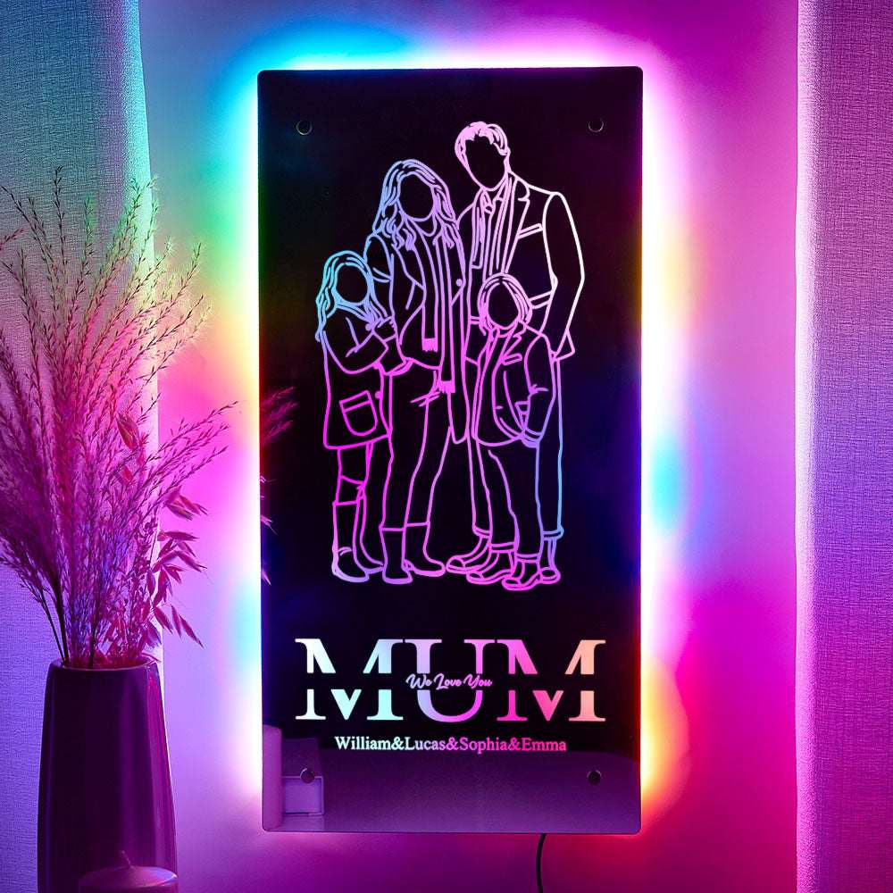 Specchio LED Personalizzato con Foto Silhouette stilizzate Regalo Mamma