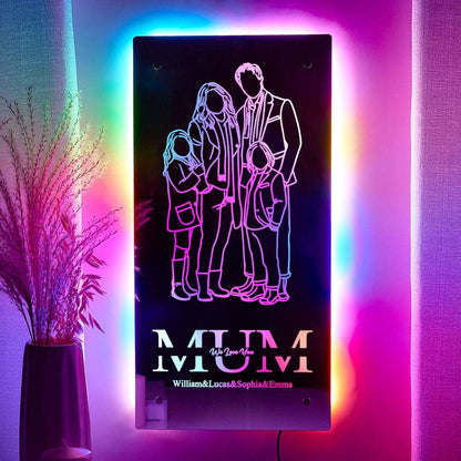Specchio LED Personalizzato con Foto Silhouette stilizzate Regalo Mamma