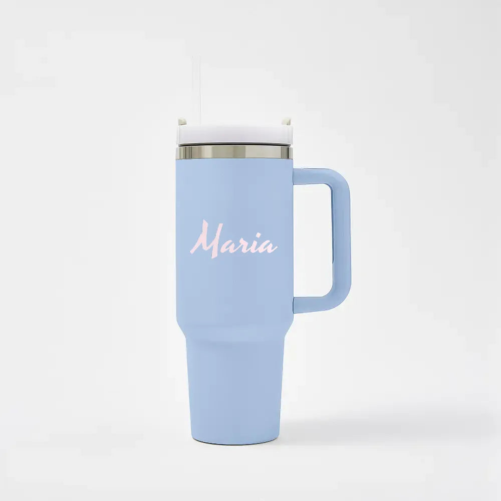 Tazza Termica da Viaggio con Manico e Cannuccia Custom Nome