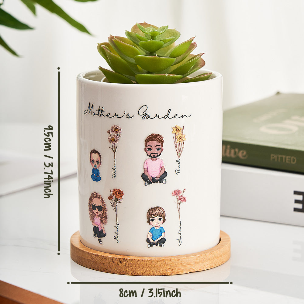 Vaso in Ceramica Personalizzato "Fiori di Nascita e Cartoon"  Regalo Nonna e Mamma
