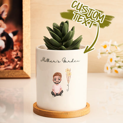 Vaso in Ceramica Personalizzato "Fiori di Nascita e Cartoon"  Regalo Nonna e Mamma