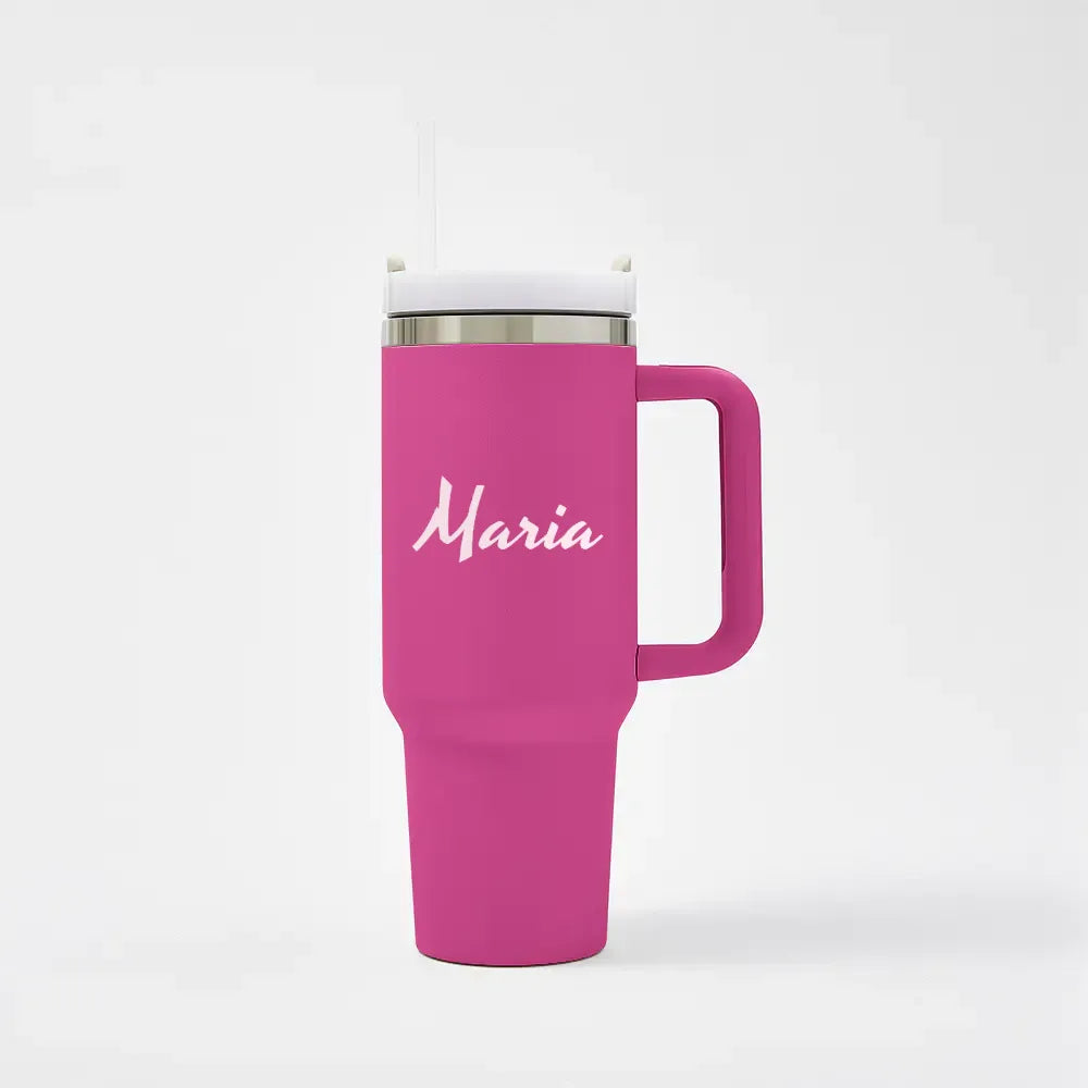 Tazza Termica da Viaggio con Manico e Cannuccia Custom Nome