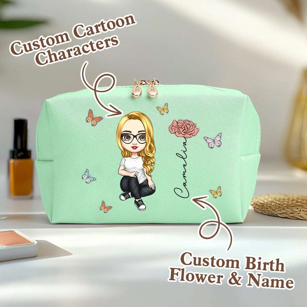 Beauty Case Personalizzato "Fiori di Nascita" Borsa Makeup in Pelle PU idea regalo mamma lei