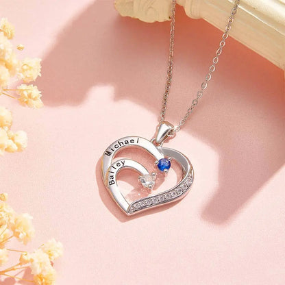 Collana Cuore Personalizzata con Nomi e Pietre Nascita Regalo Mamma