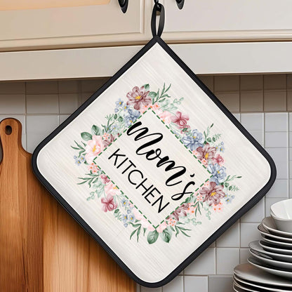 Set personalizzato di guanto da forno e presina isolanti con motivo floreale e testo – decorazione da cucina, idea regalo per la mamma