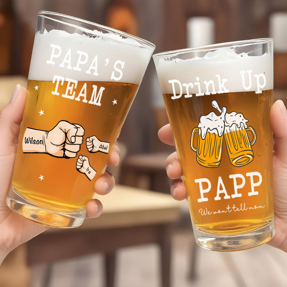 Bicchiere da Birra Personalizzato - "Bevi Papà, Non lo Diremo alla Mamma" - Regalo con Pugno per Papà e Nonno