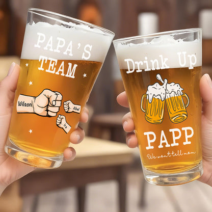 Bicchiere da Birra Personalizzato - "Bevi Papà, Non lo Diremo alla Mamma" - Regalo con Pugno per Papà e Nonno