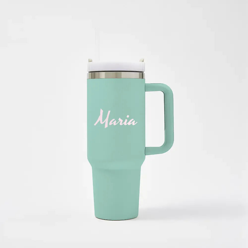 Tazza Termica da Viaggio con Manico e Cannuccia Custom Nome