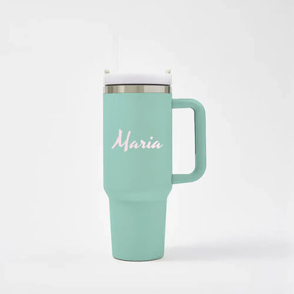 Tazza Termica da Viaggio con Manico e Cannuccia Custom Nome