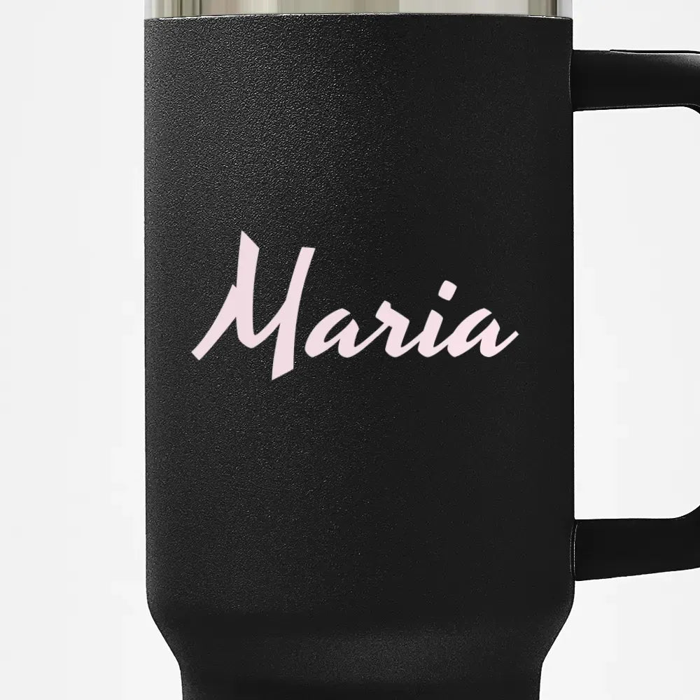 Tazza Termica da Viaggio con Manico e Cannuccia Custom Nome