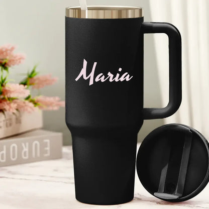 Tazza Termica da Viaggio con Manico e Cannuccia Custom Nome