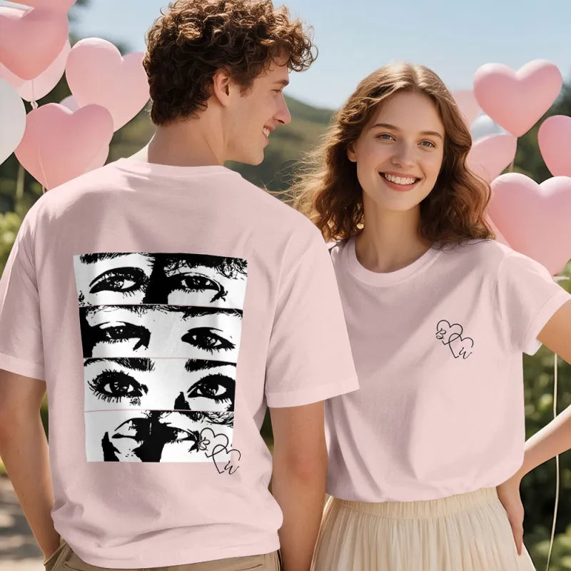 Maglietta Personalizzata Line Art Foto T-shirt Occhi Coppia San Valentino