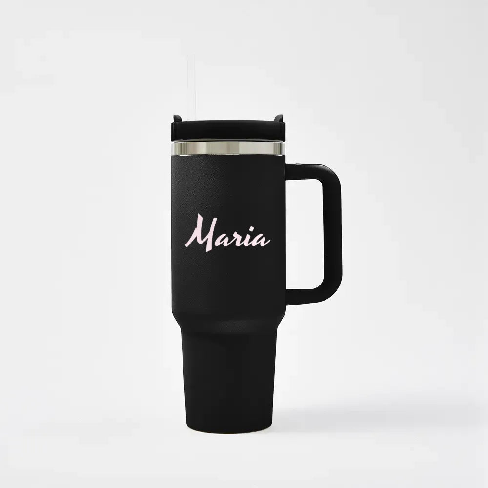 Tazza Termica da Viaggio con Manico e Cannuccia Custom Nome