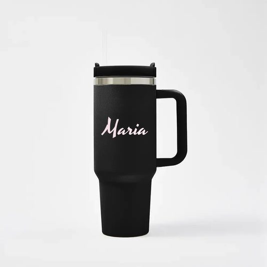 Tazza Termica da Viaggio con Manico e Cannuccia Custom Nome