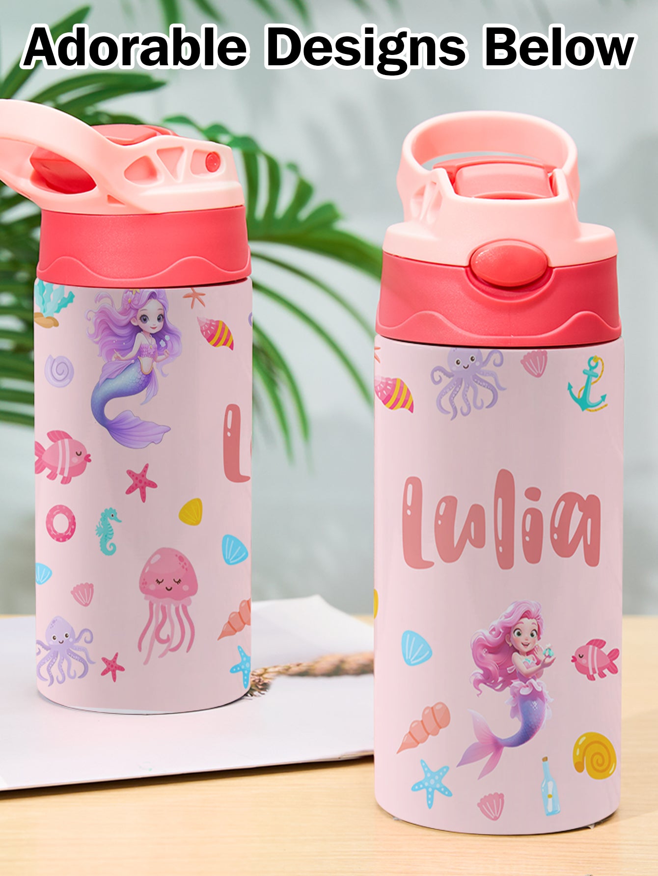Bottiglia Borraccia Termica Sirena Personalizzata con Nome Regalo Bambini Acciaio