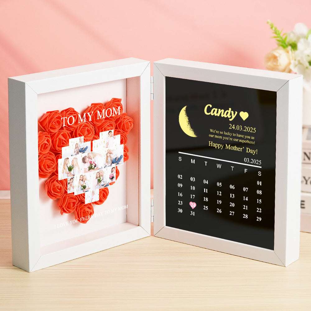 Shadow Box Fiori Personalizzata con Fasi Lunari Regalo Mamma