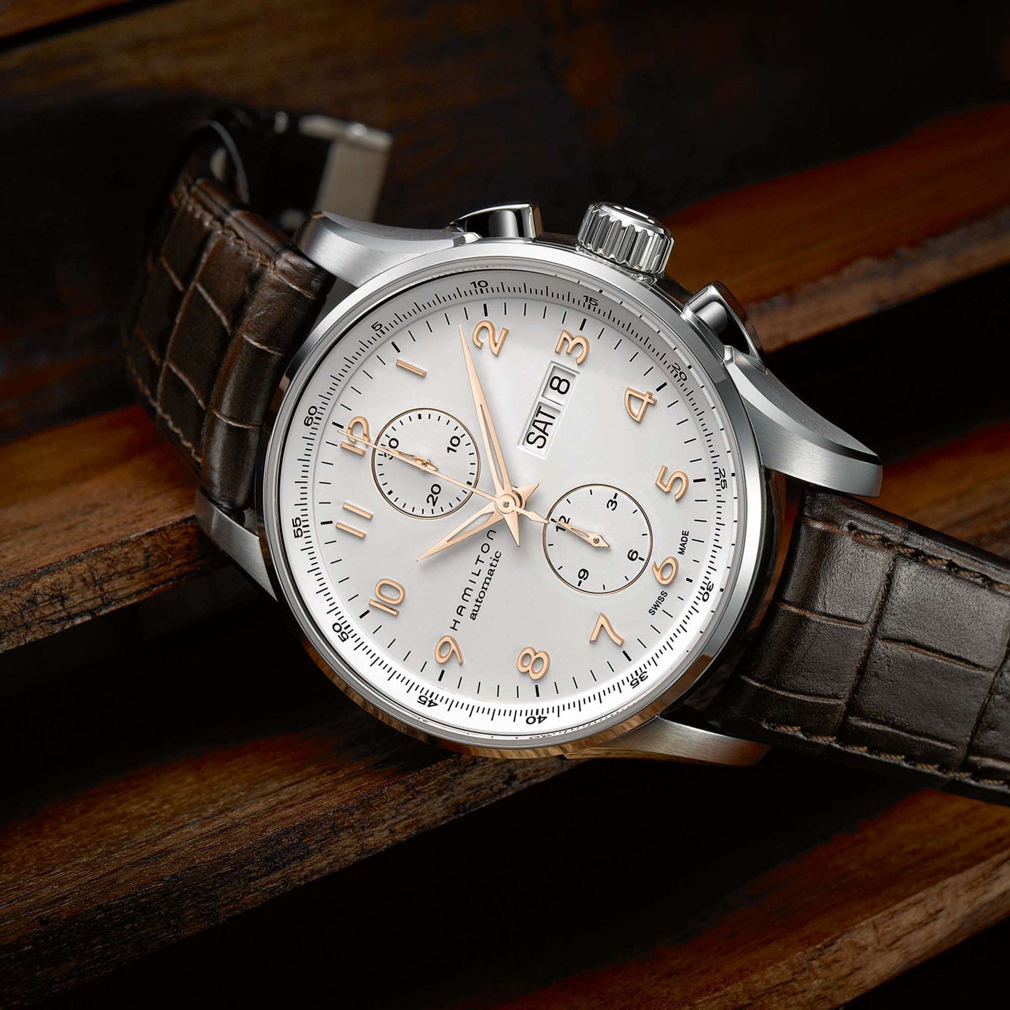 Hamilton Jazzmaster Chronograph Automatic Bianco cinturino in pelle