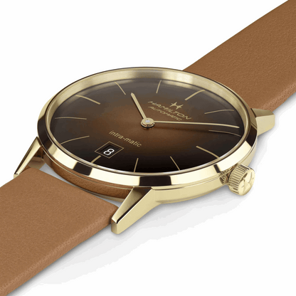 Hamilton American Classic H3873 – automatico intra-matic con quadrante marrone e rivestimento PVD giallo