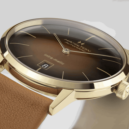 Hamilton American Classic H3873 – automatico intra-matic con quadrante marrone e rivestimento PVD giallo