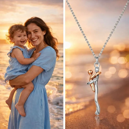 Collana Abbraccio Mamma e Figlio Pendente Two-Tone Regalo Festa della Mamma