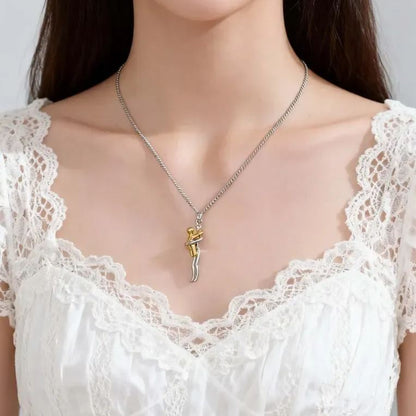 Collana Abbraccio Mamma e Figlio Pendente Two-Tone Regalo Festa della Mamma