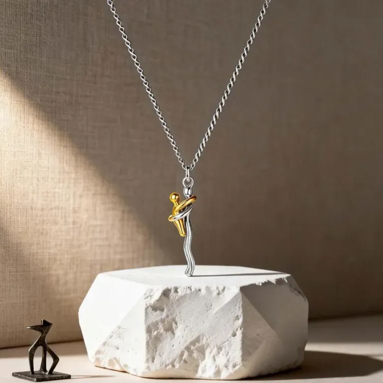 Collana Abbraccio Mamma e Figlio Pendente Two-Tone Regalo Festa della Mamma
