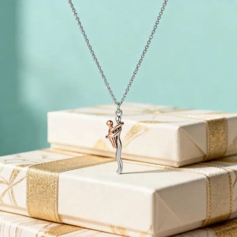 Collana Abbraccio Mamma e Figlio Pendente Two-Tone Regalo Festa della Mamma