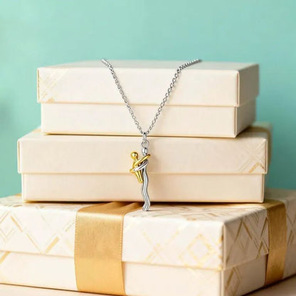 Collana Abbraccio Mamma e Figlio Pendente Two-Tone Regalo Festa della Mamma