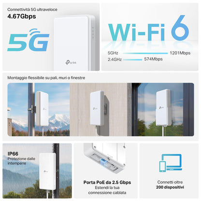 Archer NX200-Outdoor Router 5G con SIM da Esterno, Wi-Fi 6 AX1800Mbps, Porta 2.5GE PoE, IP66